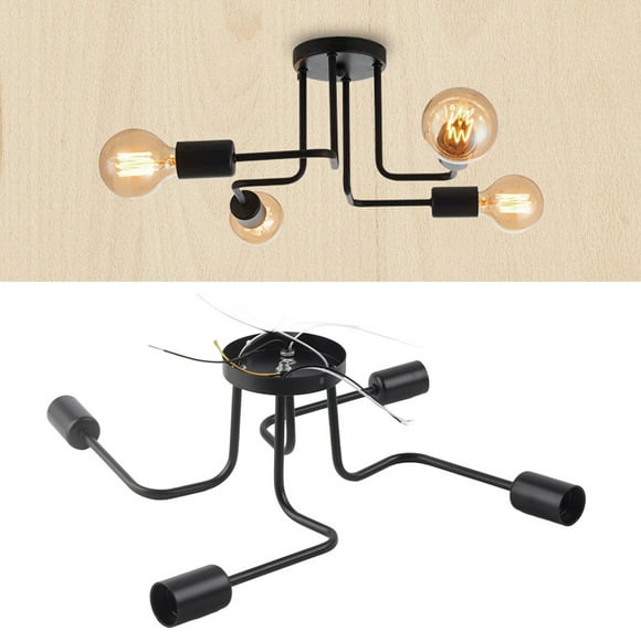 Retro Style Black Iron Pendant Light with 4 E27 Bases, for Study Cafe Bar Hallway, Easy to Install