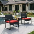 thumbnail image 6 of Lacoo 3 Pieces Outdoor Bistro Chair Set PE Rattan Patio Conversation Set of 2 with Cushion and Coffee Table,Black/Red, 6 of 7