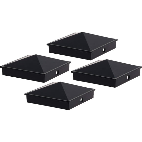 GreenLighting 4x4 Aluminum Pyramid Post Cap Cover (Black 4 Pack) Fits 4x4 Nominal Wood (True 3.5 x 3.5) Powder Coated Matte Outdoor Post Caps Cover, Fence Wood Post, Decking, Waterproof