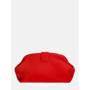 Free Assembly Women's Faux Leather Clutch Handbag, Red Engine