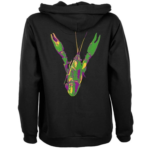 Mardi Gras Crawfish Womens Full Zip Hoodie Black SM