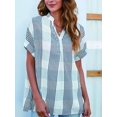 thumbnail image 4 of Musefolio Women V Neck Short Sleeve Shirts Plaid Loose Flowy Blouse S-XXL, 4 of 6