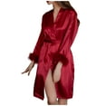 thumbnail image 4 of Agkizg Plus Size Women's Silk Satin Bathrobe,Long Robes for Women's House Robes,Womens Casual Feathers Silk Robe 3/4 Sleeve Bathrobe Morning Gown Loungewear Sleepwear, 4 of 4