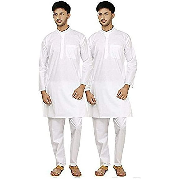 Royal Men's White 100% Pure Cotton Kurta Pyajma Set Of 2