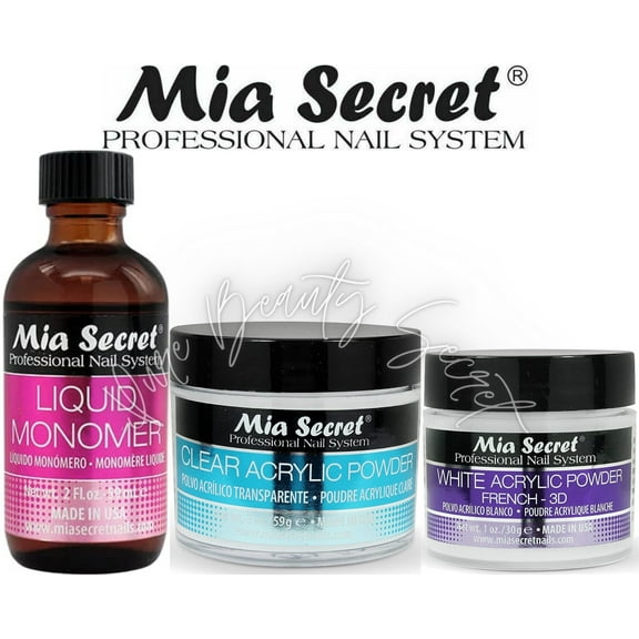 Mia Secret Liquid Monomer 2 oz and Powder 1 oz WHITE   2 oz CLEAR