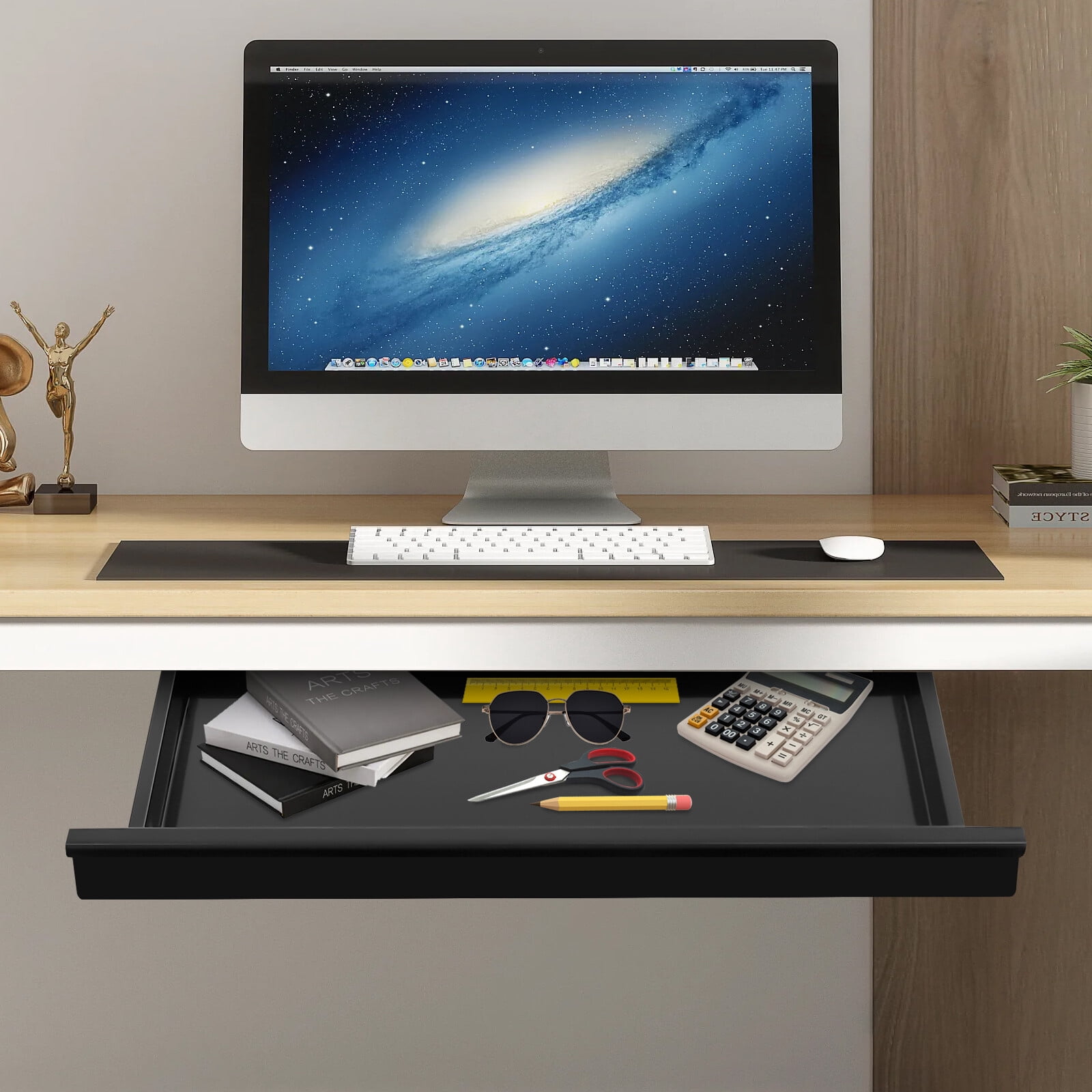 Under Desk Sliding Pull-Out Drawer Drawer Storage Organizer 17.7*9.8*1.8in for Standing Desks
