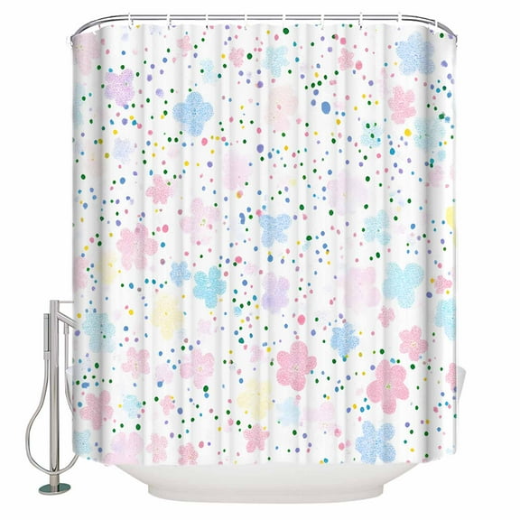 Extra Long Shower Curtain 72x84 Inch, Colorful Flowers Shower Curtain Waterproof Bathroom Decor Polka Dots Spring Minimalism Art Fabric Bath Curtain Set Accessories with Hooks