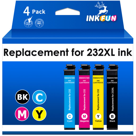 232XL Ink Replacement for Epson 232 Ink Cartridges Combo for Epson Ink 232 for WF-2950 XP-4200 XP-4205 Printer (4 Pack, Black Cyan Magenta Yellow)