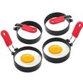 thumbnail image 1 of Anillos para huevos para parrilla, 4 piezas de moldes para huevos de acero inoxidable de 3 pulgadas con mango de silicona, cepillo de aceite incluido, cocina de huevos antiadherente para panqueques,, 1 of 6