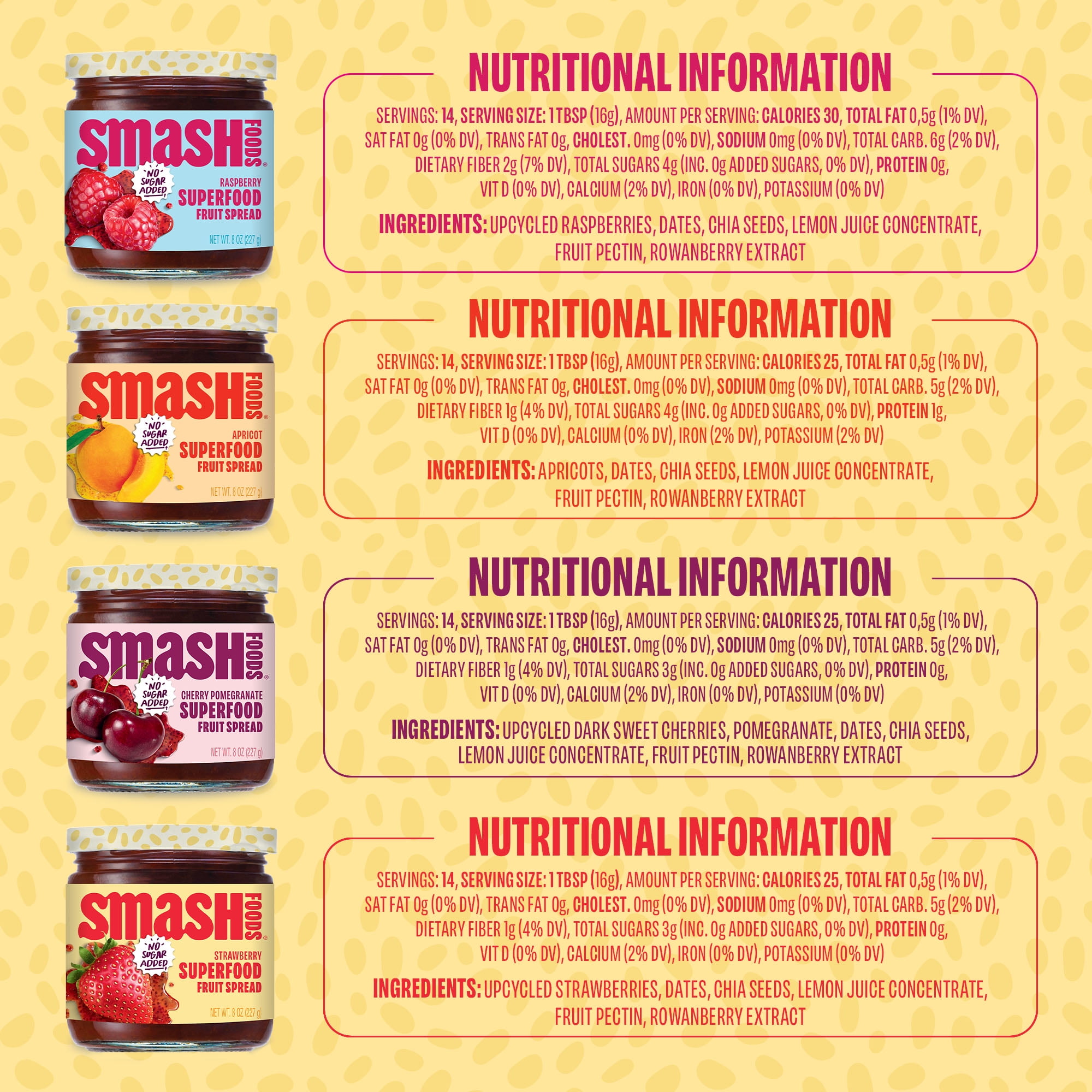 Smash Foods Jam, Adventure Variety 4-Pack, No Sugar Added, Low-Calorie