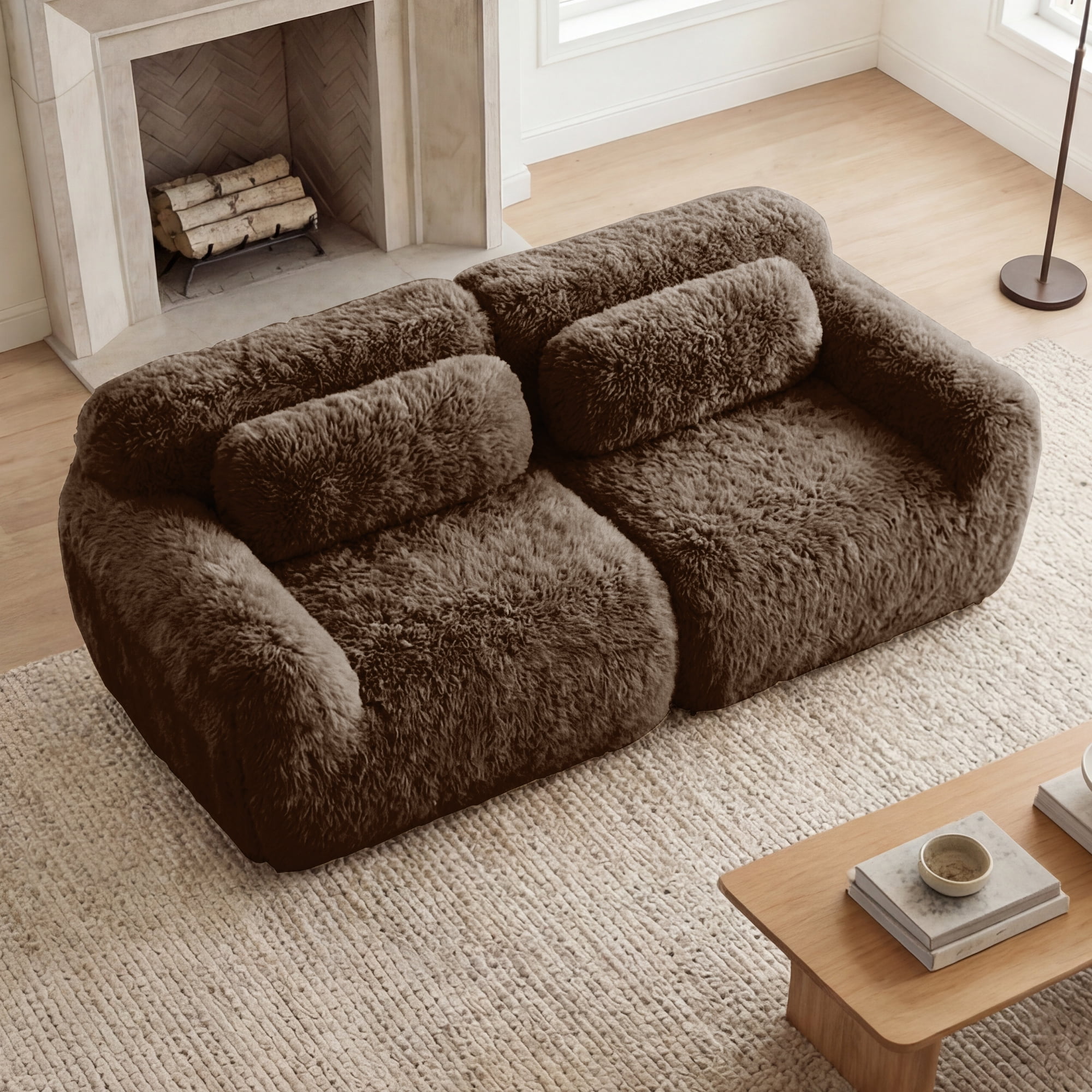 MAYEERTY 80" Chocolate Modular Sectional Sofa, Plush Fabric 32D High Density Foam Non-Slip Base No Assembly Ergonomic Design with Armrest for Living Room