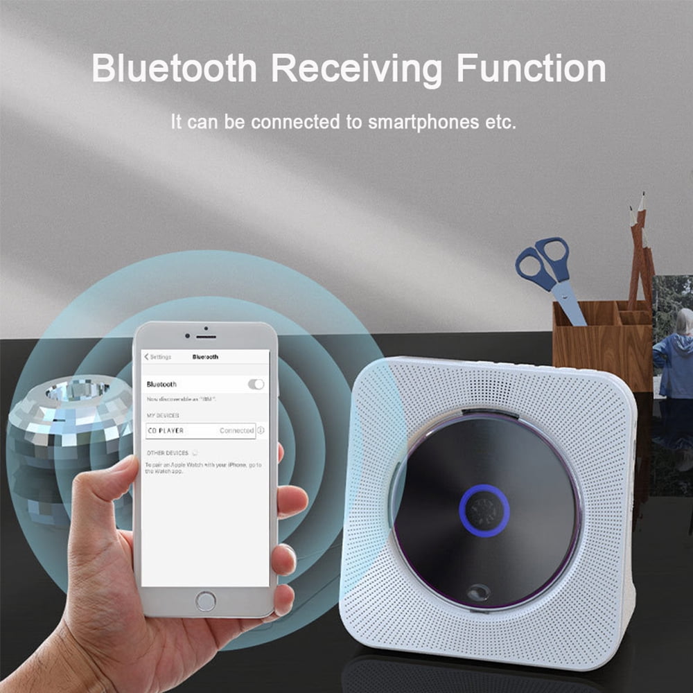 MEGICOT Portable CD Player Built-in Speakers with Bluetooth Receive and Transmit Function, Desktop Vertical Music Player with Remote Control FM Radio USB Flash AUX