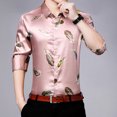 thumbnail image 4 of Camisa Tipo Cárdigan de Manga Larga Con Estampado de Plumas de Imitación Mercerizado Para Hombre Odeerbi ODB-6, 4 of 9
