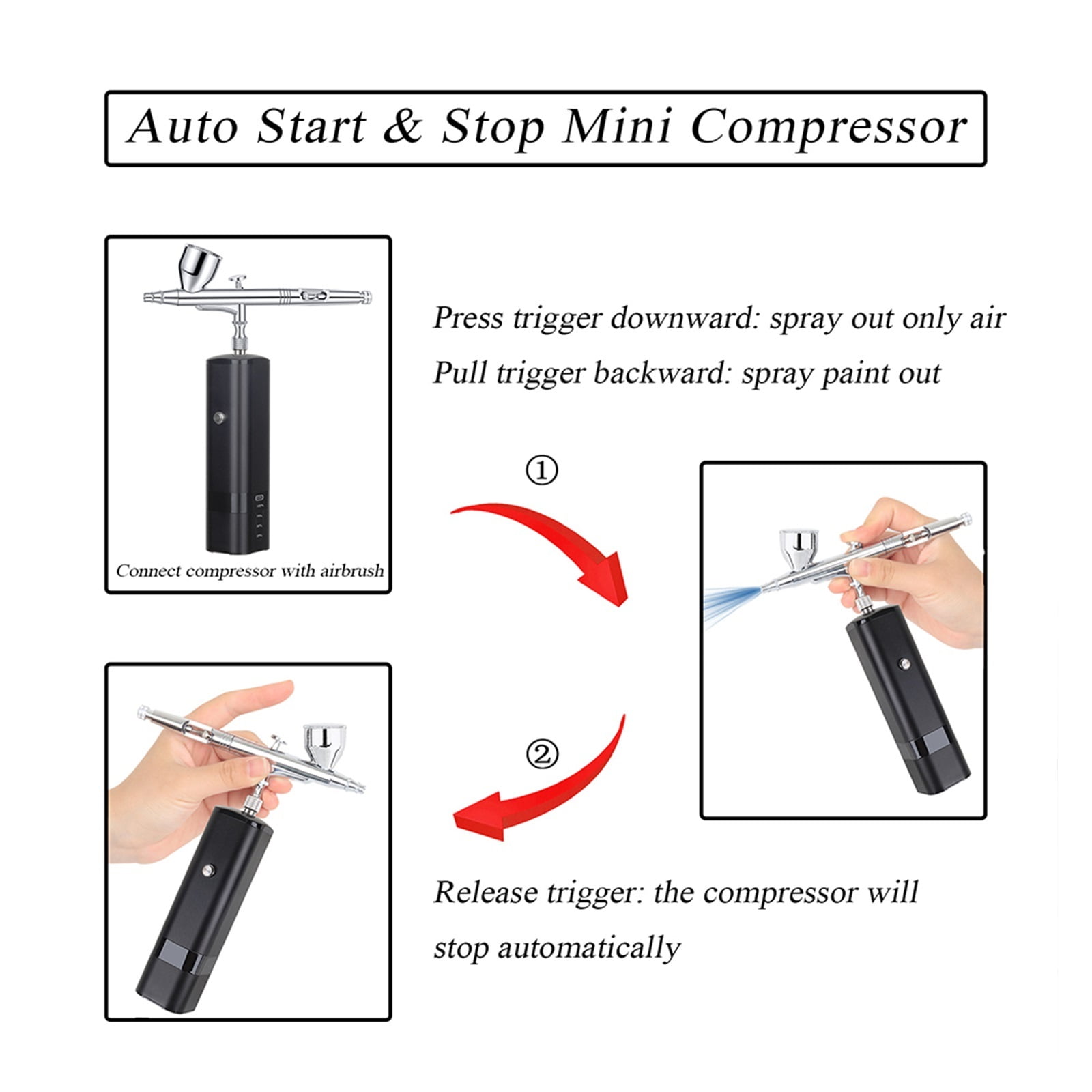 Dual Action Cordless Airbrush Compressor High Pressure Spray For Art Gun Beauty Salon Makeup Nail Tattoos Cake Tools ,Effortless cleaning
