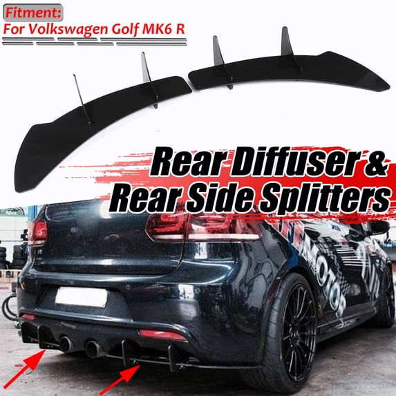 1 set x Rear Diffuser & Rear Side Splitters, For Volkswagen Golf MK6 R Rear Diffuser & Rear Side Splitters Balck