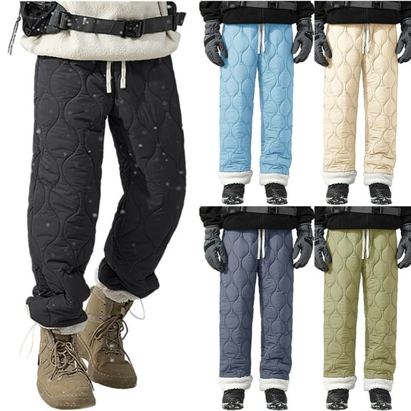 YHAJDS Men's Winter Casual Pants,Winter Pants For Men With Fleece And Waterproof Solid Color Elastic Waist Pants With Pockets