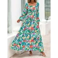 thumbnail image 3 of RETTYGARDEN Women Floral Maxi Dresses Fall Long Sleeve Square Neck Boho A Line Wedding Guest Casual Flowy Long Dress, 3 of 8