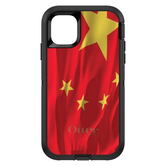 DistinctInk OtterBox Defender Custom Case for Apple iPhone 15 (6.1" Screen) - China Waving Flag Chinese - Wireless Charging Compatible