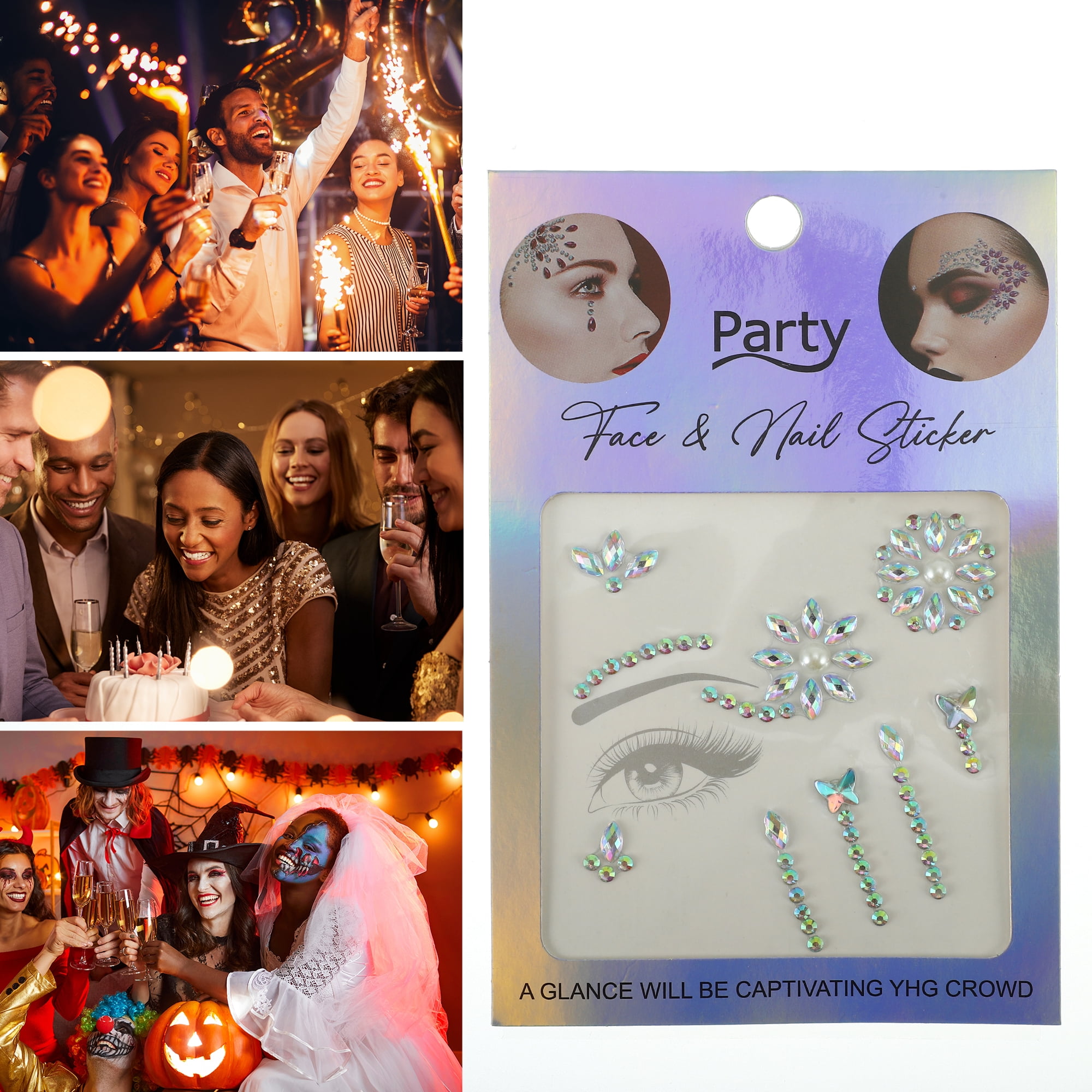 Unique Bargains Eye-catching Face Rhinestone Stickers White Assorted Color 1 Pc