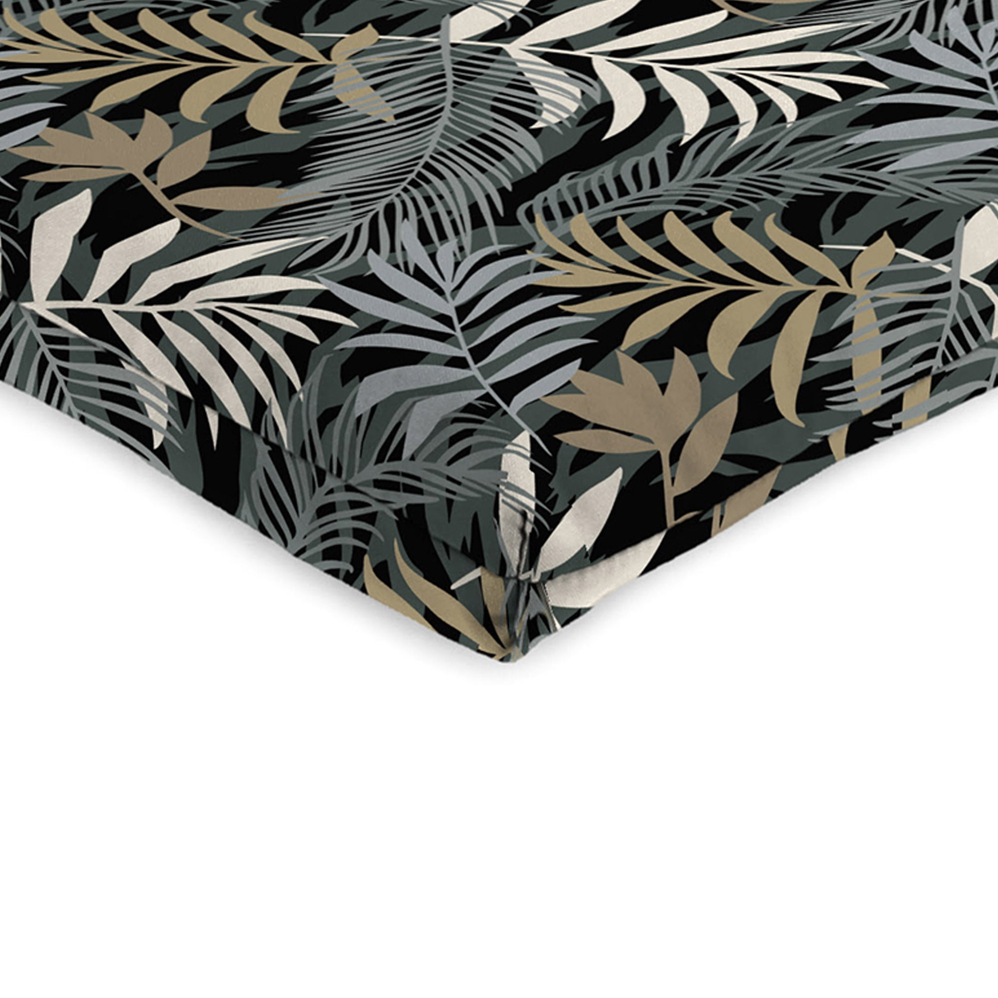 Jordan Manufacturing 44" x 21" Maryland Driftwood Black Leaves Rectangular Outdoor Chair Cushion with Ties and Hanger Loop (2 Pack)