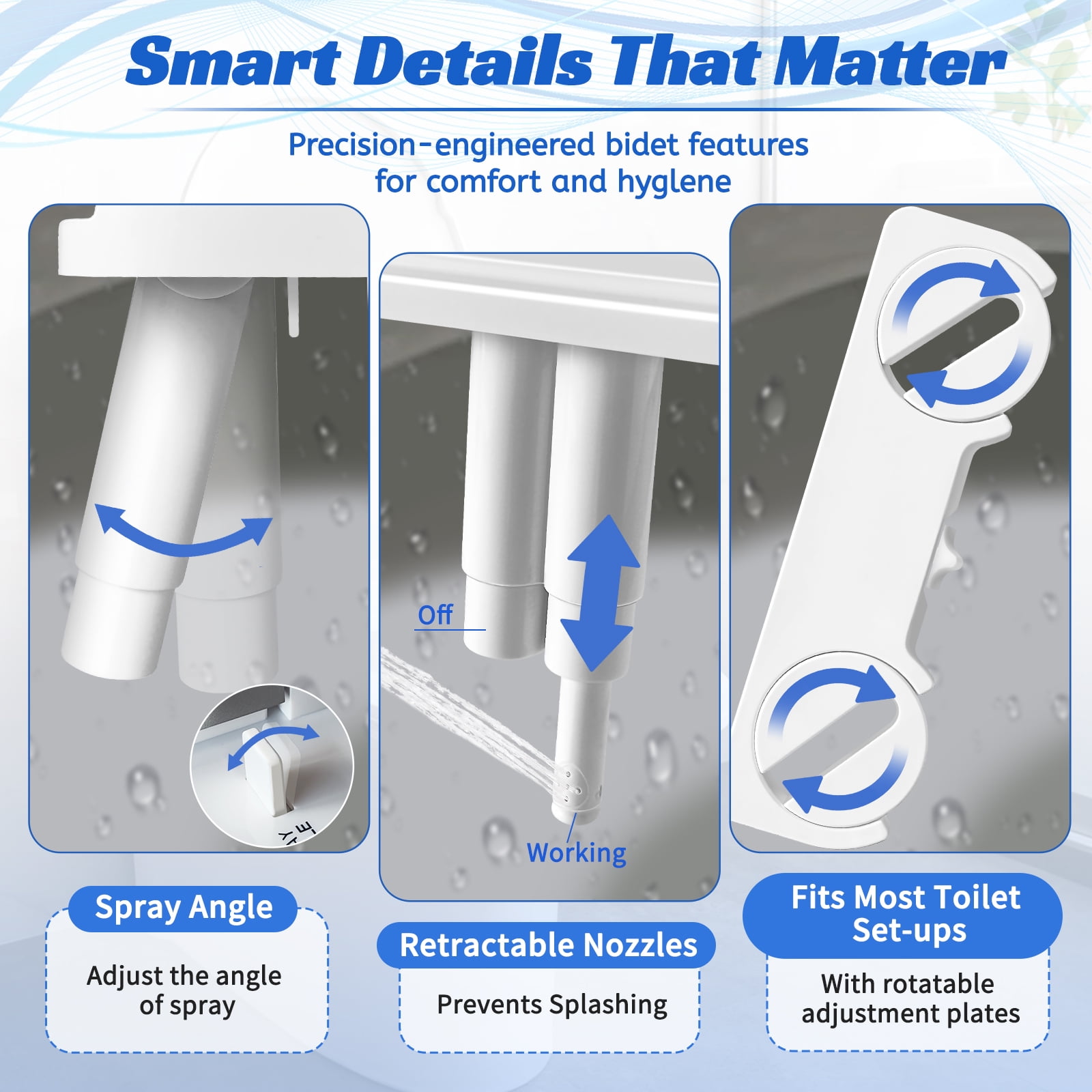QUITEDEW Bidet Attachment for Toilet,Self Cleaning Water Sprayer Adjustable Water Pressure Control,Quick & Easy Installation (White）