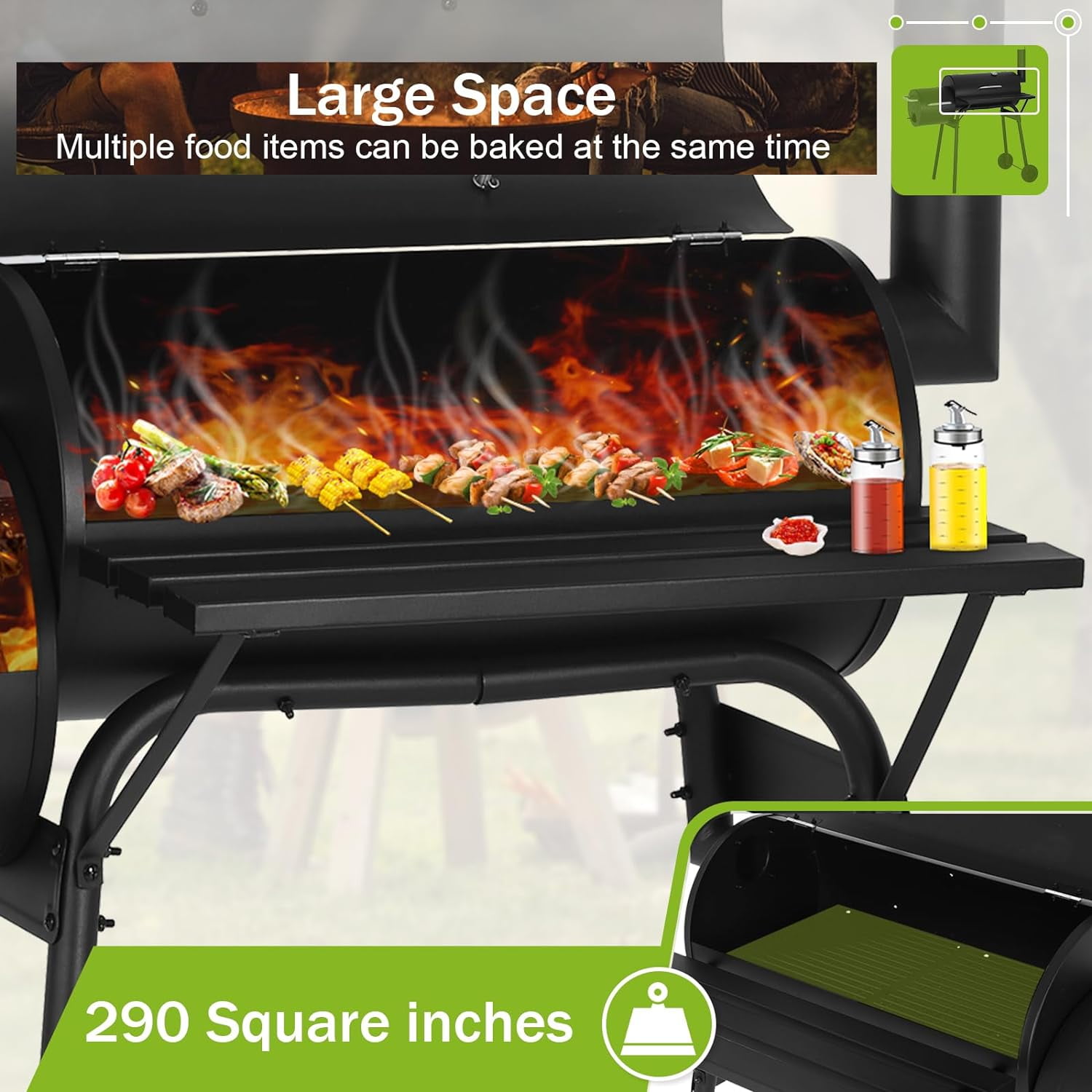 Dkelincs 43" Portable Charcoal Grills with Offset Smoker and Thermometer, Outdoor Barbecue Grill for BBQ Camping Picnic