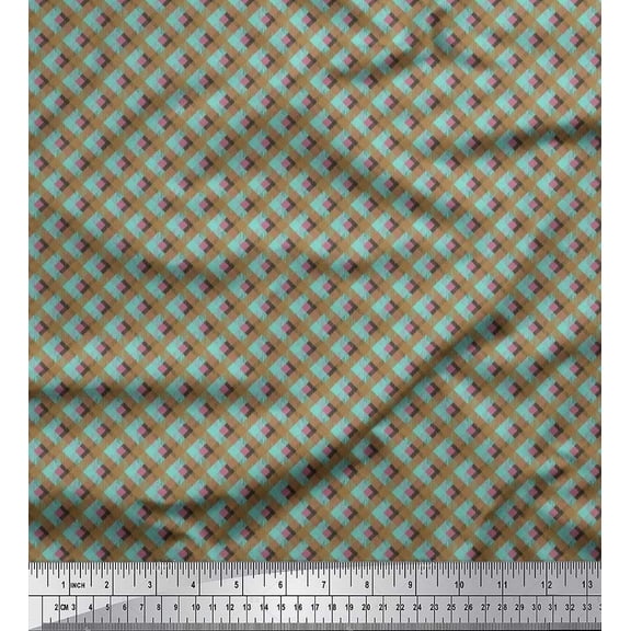Soimoi Polyester Crepe Fabric Diagonal Check Printed Fabric 1 Yard 42 Inch Wide