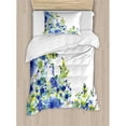 thumbnail image 3 of Watercolor Flower King Size Duvet Cover Set, Motley Floret Motifs with Splash Anemone Iris Revival of Nature Theme, Decorative 3 Piece Bedding Set with 2 Pillow Shams, Blue Yellow, by Ambesonne, 3 of 3