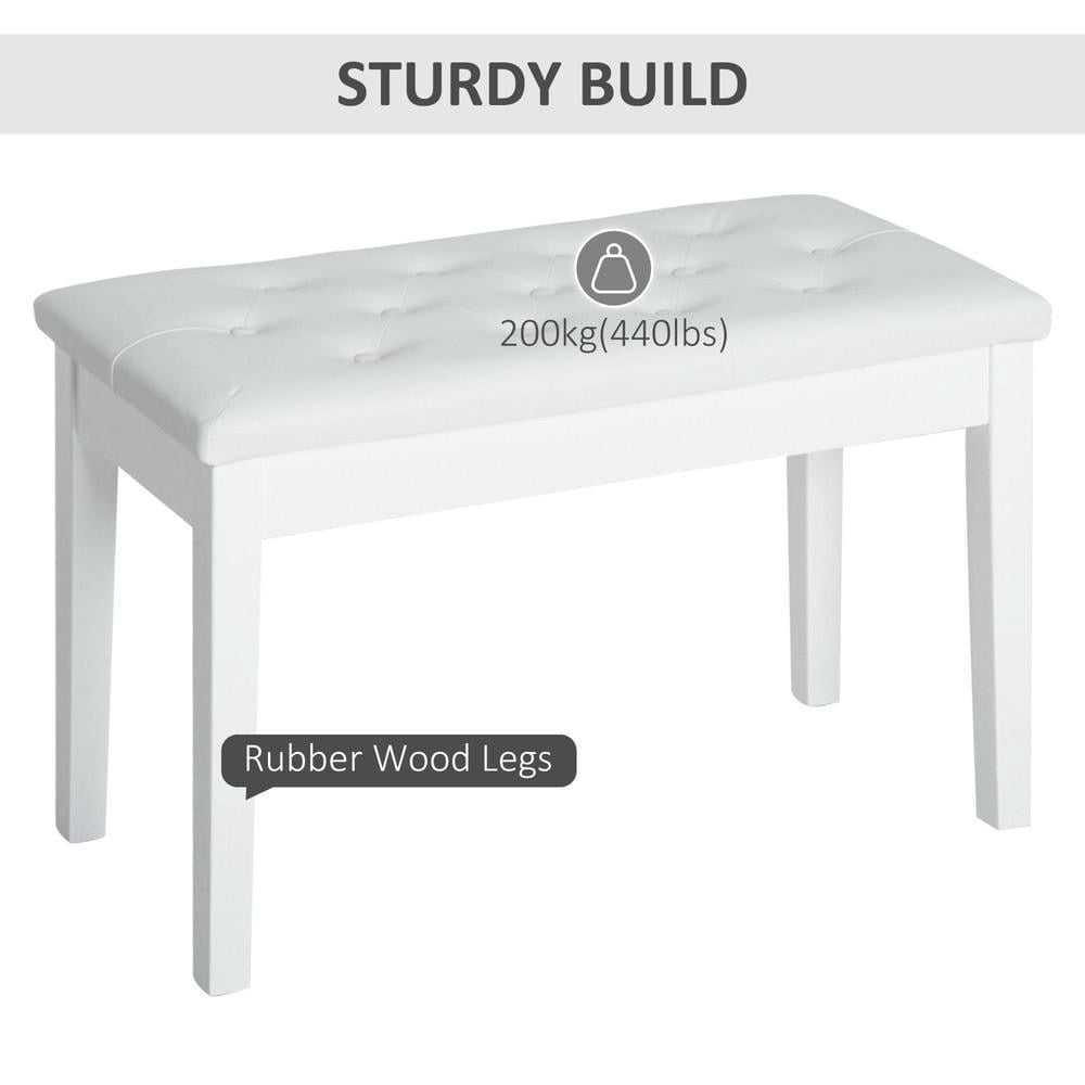 YYAo Piano Bench, Duet Piano Chair with Faux Leather Padded Cushion and Wooden Frame, Button Tufted Keyboard Bench, White
