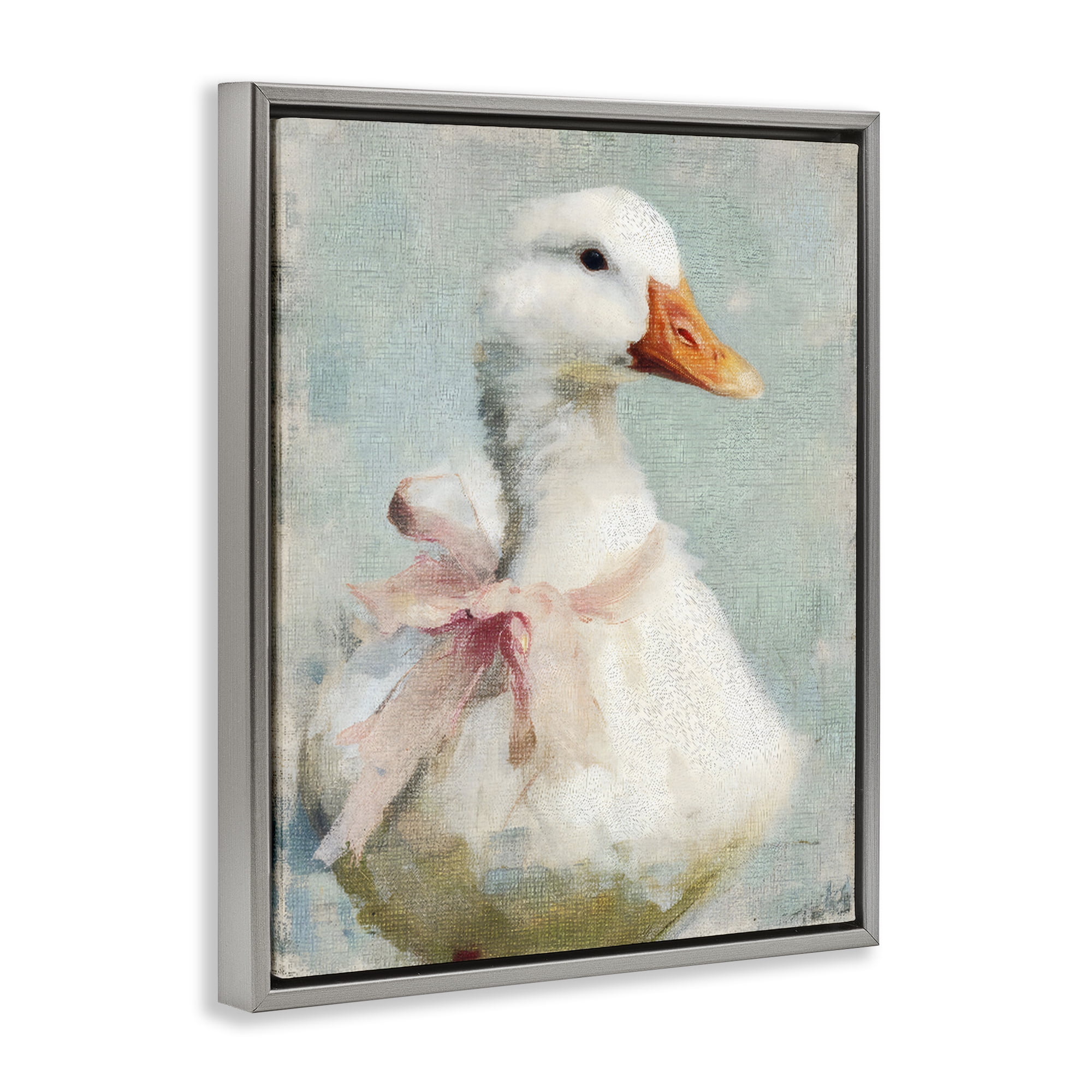 Stupell Industries Soft Pink Bow Goose Gray Framed Floater Canvas Wall Art, design by LSR Design Studio