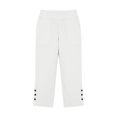 thumbnail image 4 of Costeam Womens Solid Color Faux Linen Straight Leg Capri Pants Split Side Seam Decorative Button Detail With Side Pockets Elastic Waist Loose Fit Summer Cropped Trousers, 4 of 6