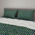 thumbnail image 2 of Floral Comforter & Sham Bedding Set, Illustration of Graphical Geometric Flowers, 3 pcs Duvet Set Microfiber Filling Quilt, 5 Sizes, Fern Green Dark Teal, by Ambesonne, 2 of 4