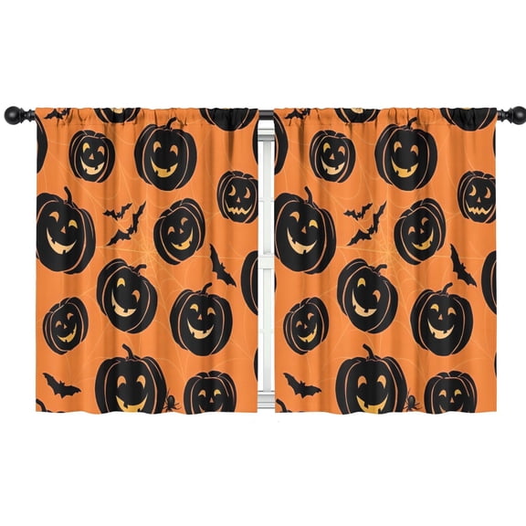 Blackout Kids Curtains,Halloween Black Pumpkins and Bats Childrens Insulated Curtains Set Of 2,Bedroom Essentials,Toddler Room Decor 42"x54"