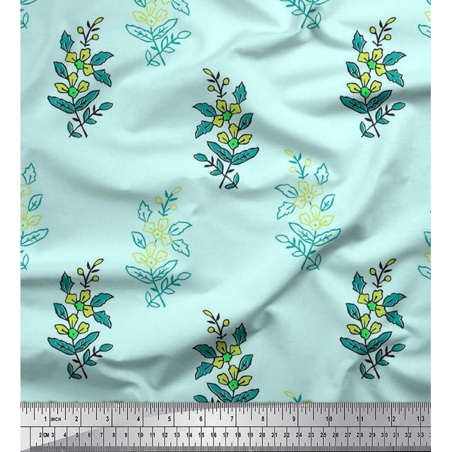 Soimoi Rayon Crepe Fabric Leaves & Floral Block Fabric Prints by Yard 46 Inch Wide