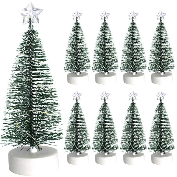 Mini árbol de Navidad de 6,7 pulgadas, mesa con luces, estrella, copa de árbol para fiesta, 9 Uds.