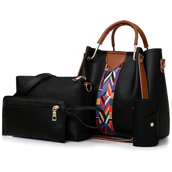 4pcs/Set PU Leather Women Handbag Messanger Bag Purse Wallet Tote Shoulder Bag Black