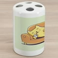 thumbnail image 1 of Cookie Ceramic Toothbrush Holder, Kitten Character Laying down on a Couch Sipping Milk, Decorative Versatile Countertop for Bathroom, 4.5" X 2.7", Cream Orange, 1 of 4
