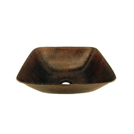 Antique Copper Hammered Vessel Sink - Premier Copper Products VSQ14BDB Square Vessel Hammered Copper Sink