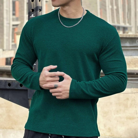 PNTUTB Men Fashion Solid Color Slim Casual Side Zipper Pullover Long Sleeved Round Neck Base Top