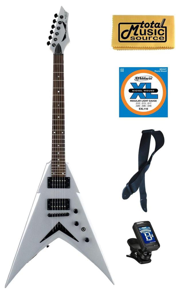 Dean V Dave Mustaine Metallic Silver Electric Guitar FREE Strings Tuner  Strap ,VMNTX MSL PACK
