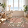 thumbnail image 3 of Design&I 9'x12' Washable Area Rug Pink Cream Concentric Border Framing Balanced Blush Beige Sage for Master Suite, Under Bed, Sleek Flatweave Pet Friendly, 3 of 7