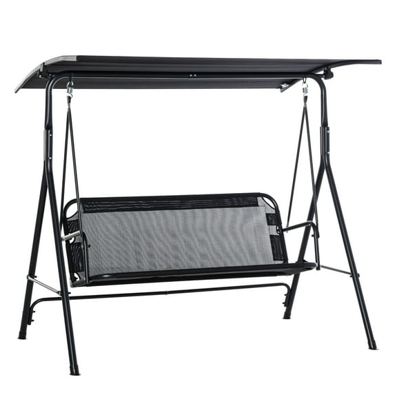 2-Seater Patio Swing Chair with Canopy - Outdoor Porch Swing, Black Steel Frame, Adjustable Sunshade, Texeline Mesh