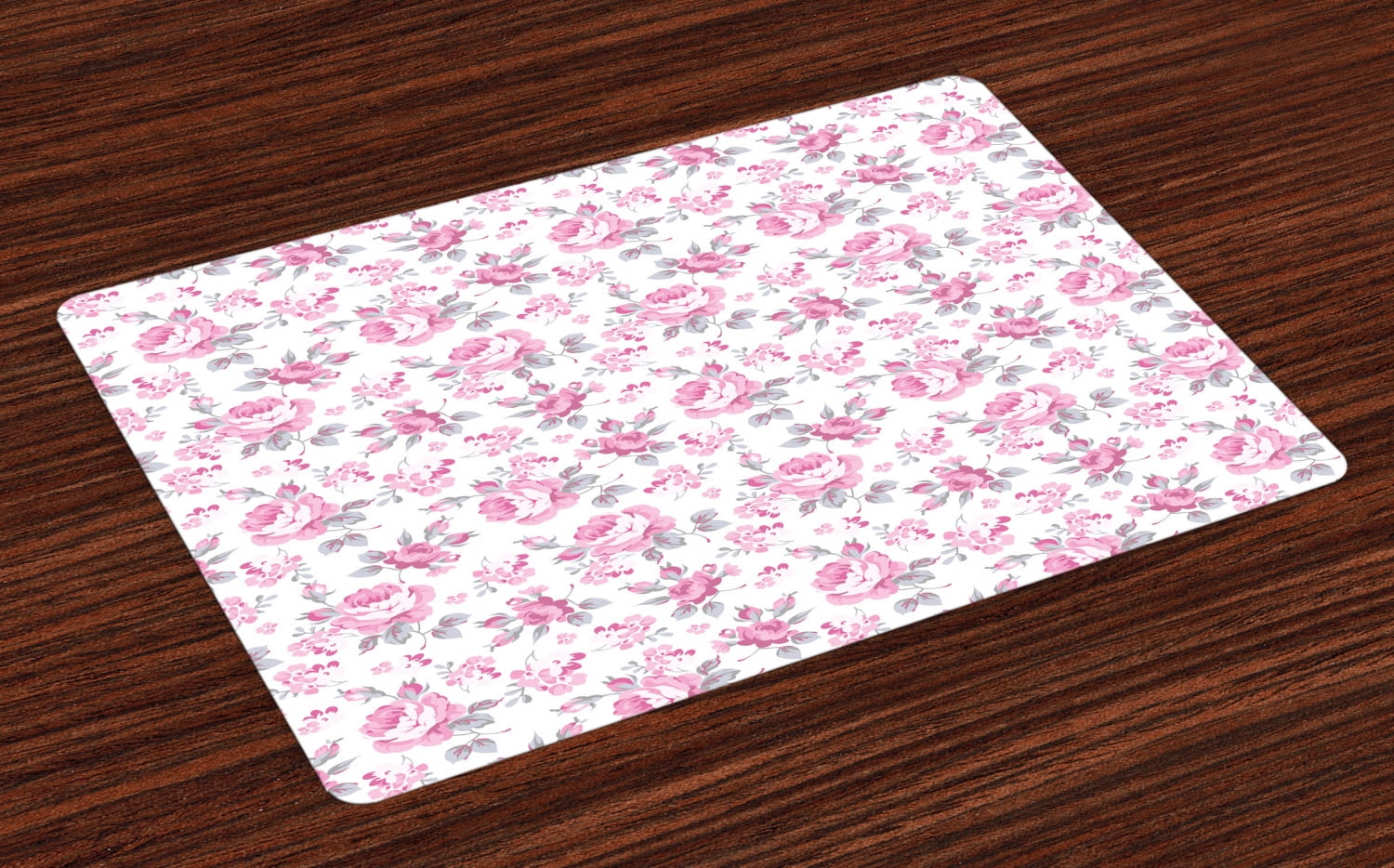 Shabby Chic Placemats Set of 4 Pink Roses with Grey Leaves Garden