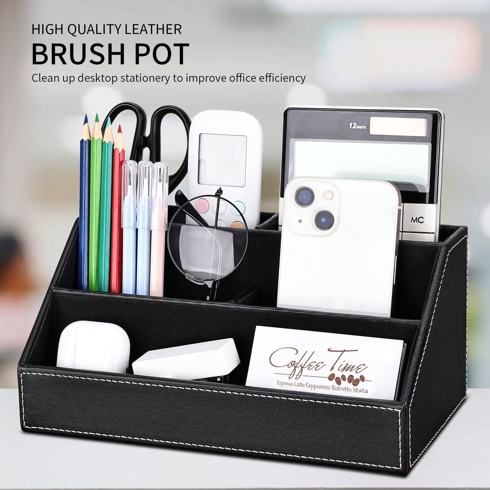 5pcs Desk Organizer And Accessories Set  Pu Leather Office Supplies With Multifunction Desktop Storage Box Tissue Holder Mouse Pad Note Paper Pencil For Black
