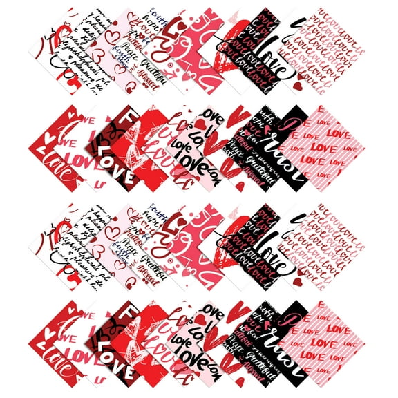 Soimoi Valentine Love Print Precut 5-inch Cotton Fabric Quilting Squares Charm Pack DIY Patchwork Sewing Craft- Red & Black