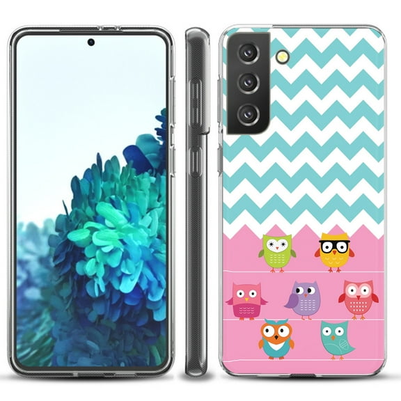 Slim-Fit TPU Protective Phone Case compatible with Samsung Galaxy S21  5G / S21 PLUS 5G, by OneToughShield ® - Chevron/Teal/Owl