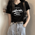 thumbnail image 2 of Camiseta ajustada con estilo y estampado de letras blancas para mujer, Top corto de algodón puro a la moda para adelgazar, novedad de verano 2024, 2 of 4