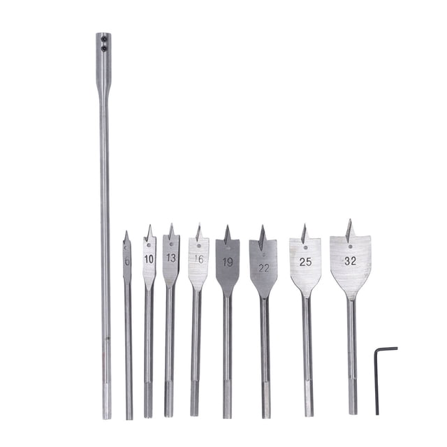 Woodworking Drill Bit Set,10Pcs Wood Drill Bit Spade Drill Bits Paddle Flat Bits Performance Driven