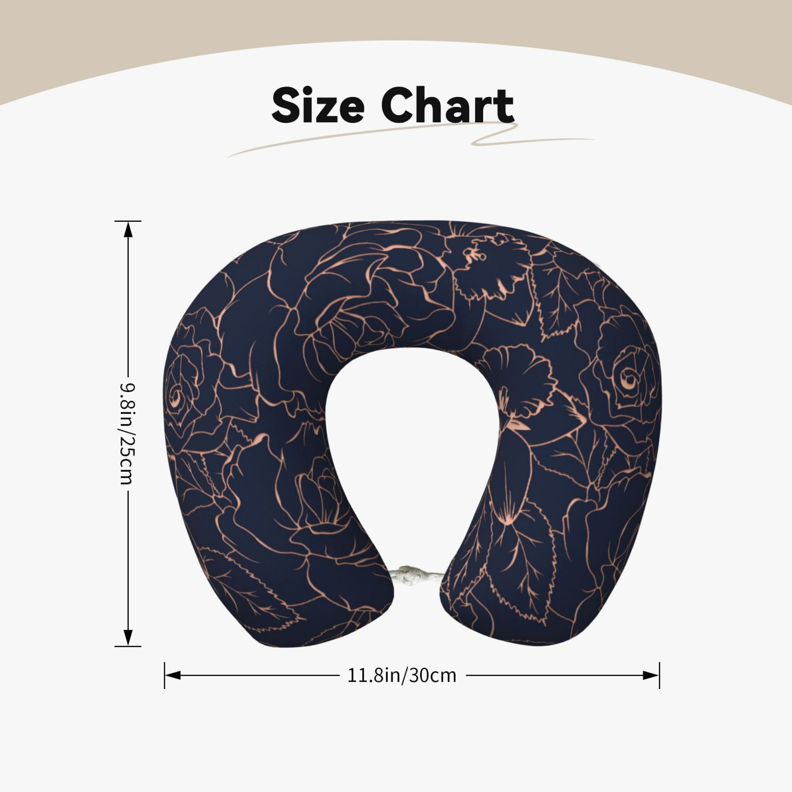 Xecao Copper-Gold Gloss Outline Flower Print Memory Foam Cervical Neck Pillow Versatile U-Shaped Pillows for Home,Office,Camping,Travelling,Soft Washable Cover