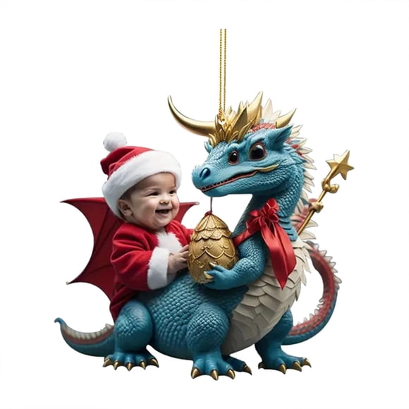 Adornos navideños, adornos navideños de Papá Noel con adornos azules para colgar en el árbol de Navidad, lindos colgantes navideños de acrílico, suministros para fiestas de dinosaurios, lista de decor